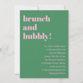Bold Pink Green Modern Brunch Bubbly Bridal Shower 招待状 (正面)