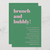 Bold Pink Green Modern Brunch Bubbly Bridal Shower 招待状 (正面/裏面)