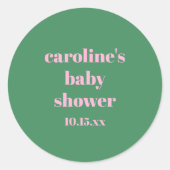 Bold Pink Green Modern Fun Custom Baby Shower ラウンドシール (正面)