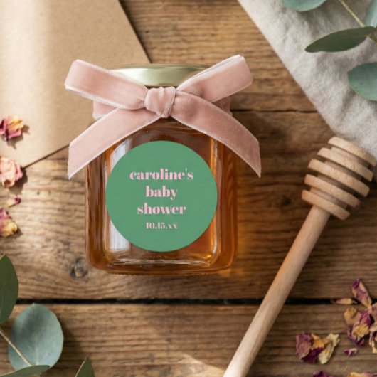 Bold Pink Green Modern Fun Custom Baby Shower ラウンドシール