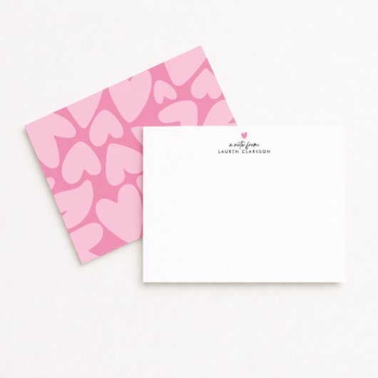 Bold Pink Hearts Note Card 招待状