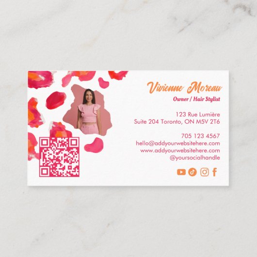 Bold Pink Orange Cheetah Leopard Print QR Code 名刺 (裏面)