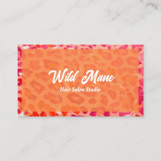 Bold Pink Orange Cheetah Leopard Print QR Code 名刺 (正面)