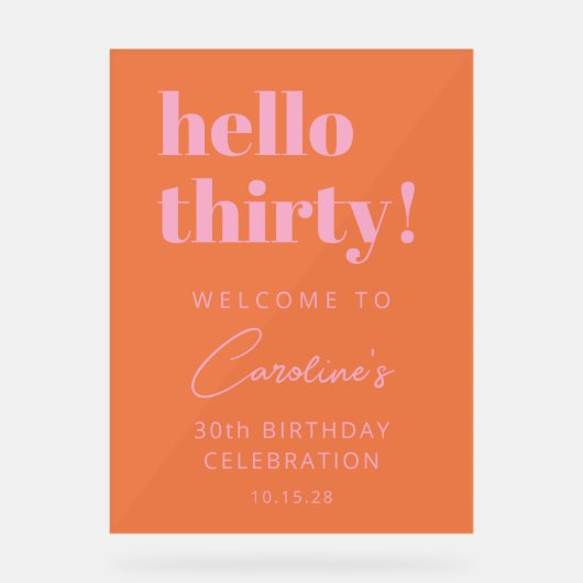 Bold Pink Orange Modern Birthday Welcome Sign アクリルサイン (正面)