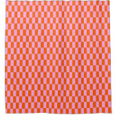 Bold Pink Orange Modern Geometric Check Pattern シャワーカーテン (正面)