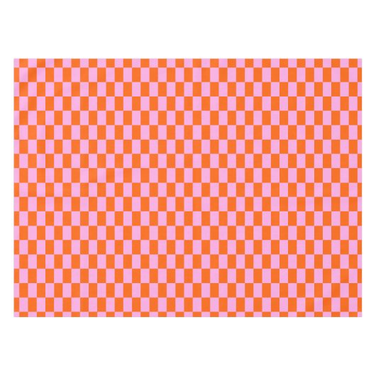 Bold Pink Orange Modern Geometric Check Pattern テーブルクロス (正面(横))
