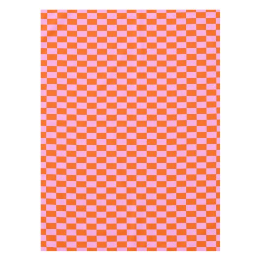 Bold Pink Orange Modern Geometric Check Pattern テーブルクロス (正面)
