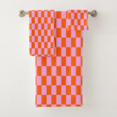 Bold Pink Orange Modern Geometric Check Pattern バスタオルセット (インサイチュ)