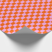 Bold Pink Orange Modern Geometric Check Pattern ラッピングペーパー (角)