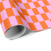 Bold Pink Orange Modern Geometric Check Pattern ラッピングペーパー (ロールコーナー)