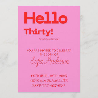 Bold Pink Red 30th Birthday Invite 招待状