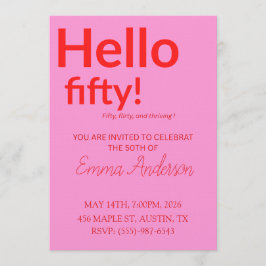 Bold Pink Red 50th Birthday Invite 招待状