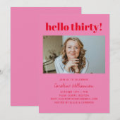 Bold Pink Red Modern 30th Photo Birthday Party 招待状 (正面/裏面)
