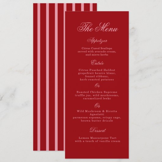 Bold Pink Red Script Wedding Long Menu Card 招待状 (正面/裏面)