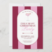 Bold pink red stripe Girls Christmas Invitation 招待状 (正面)
