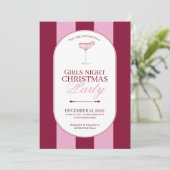 Bold pink red stripe Girls Christmas Invitation 招待状 (スタンド正面)