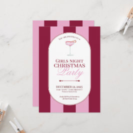 Bold pink red stripe Girls Christmas Invitation 招待状