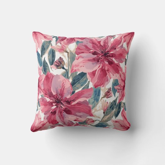 Bold Pink Tropical Botanical Floral Pattern クッション (裏面)