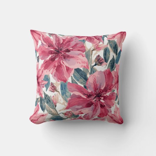 Bold Pink Tropical Botanical Floral Pattern クッション (正面)