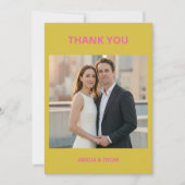 Bold Pink Yellow Photo Wedding Modern Colorful サンキューカード (正面)