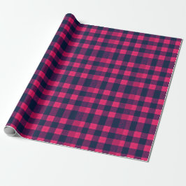 Bold Pixel Buffalo Check Plaid Pink Navy ラッピングペーパー