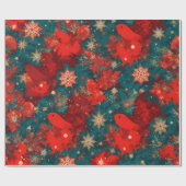 Bold Pop Art Christmas Floral with Birds ラッピングペーパー (フラット)