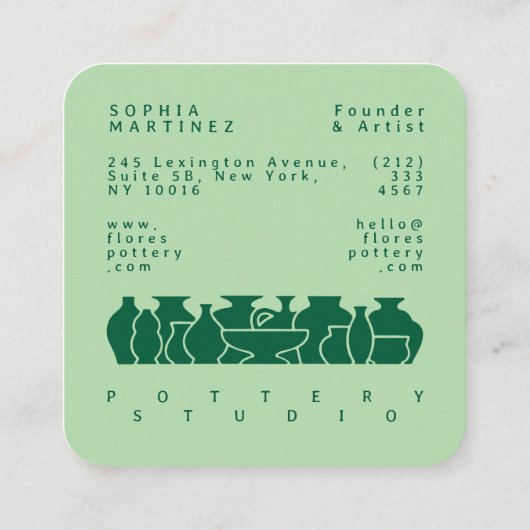 Bold Pottery Vase Silhouette Design Business Card スクエア名刺 (裏面)