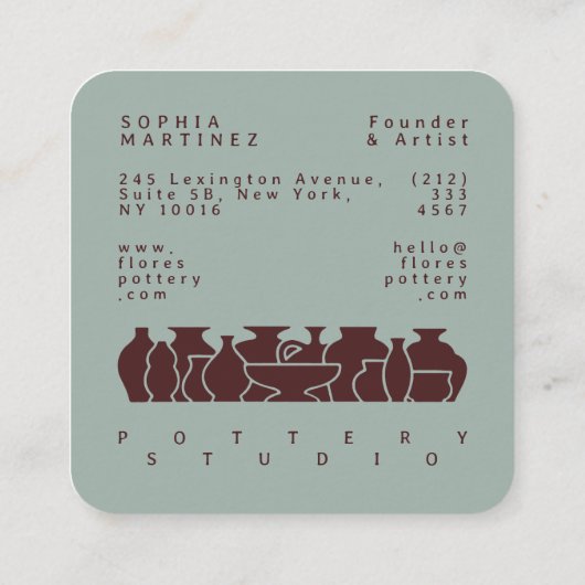 Bold Pottery Vase Silhouette Design Business Card スクエア名刺 (裏面)