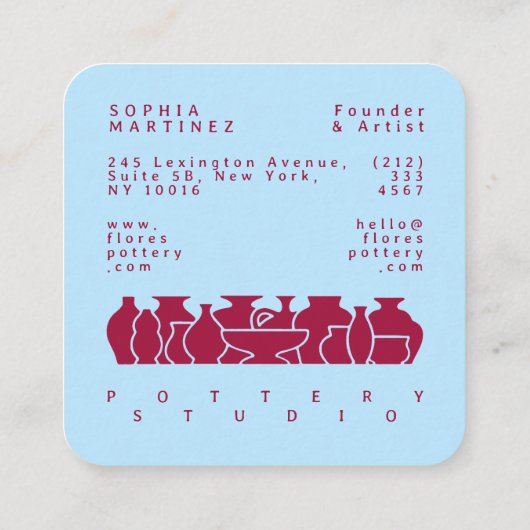 Bold Pottery Vase Silhouette Design Business Card スクエア名刺 (裏面)