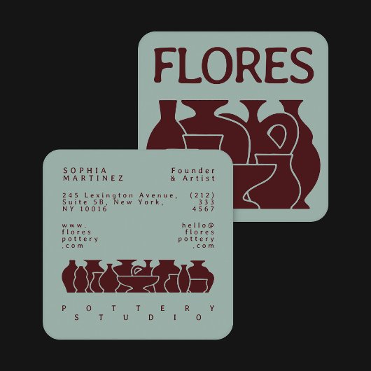 Bold Pottery Vase Silhouette Design Business Card スクエア名刺
