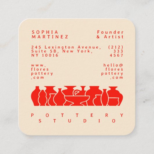 Bold Pottery Vase Silhouette Design Business Card スクエア名刺 (裏面)