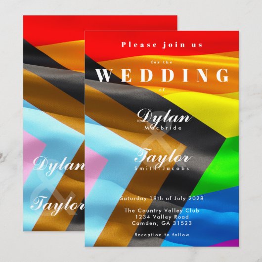 Bold Pride Flag Typography ゲイ ウェディング 招待状 (正面/裏面)