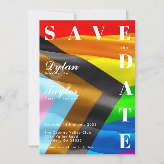 Bold Pride Flag Typography LGBTQ セーブ・ザ・デート (正面)