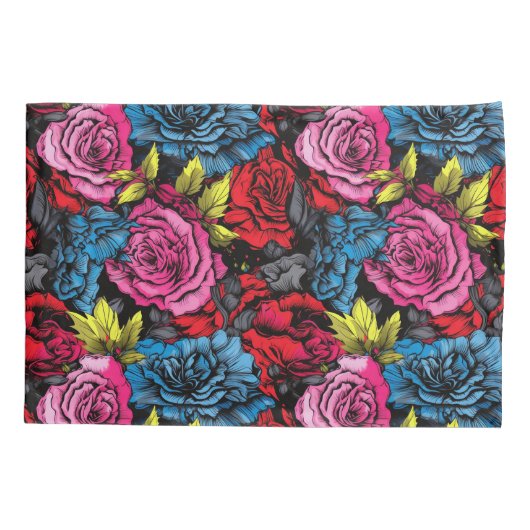 Bold Punk Blooms Floral  枕カバー (裏面)