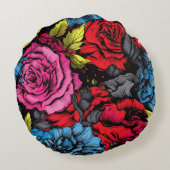 Bold Punk Blooms Floral Round Pillow ラウンドクッション (裏面)