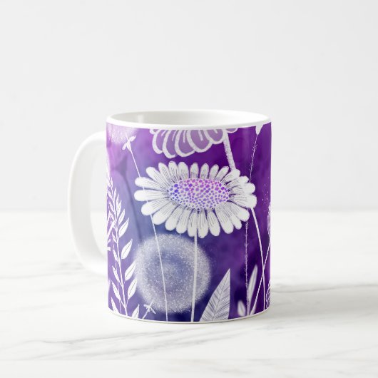 Bold Purple and Violet Wild Flower Art コーヒーマグカップ (正面左)