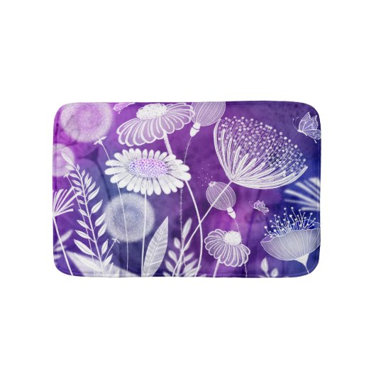 Bold Purple and Violet Wild Flower Art バスマット (正面)