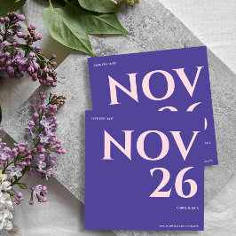 Bold Purple Blush Minimalist Wedding Save the Date 案内状