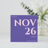 Bold Purple Blush Minimalist Wedding Save the Date 案内状 (スタンド正面)