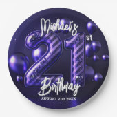 Bold Purple Glitter Striped 21st Birthday ペーパープレート (正面)