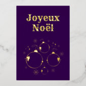 Bold Purple Modern Joyeux Noel Gold  箔シーズンカード (正面)