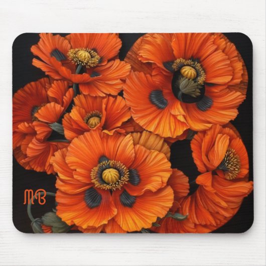 Bold Radiant Beauty Orange Poppy Floral Art マウスパッド (正面)