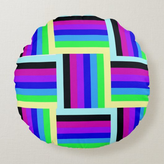 Bold Rainbow Stripes 16 x 16 Round ラウンドクッション (正面)