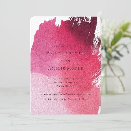 Bold Red Abstract Painting Modern Bridal Shower 招待状 (スタンド正面)