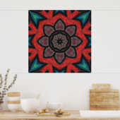 Bold Red and Black Kaleidoscope Flower Mandala ポスター (キッチン)