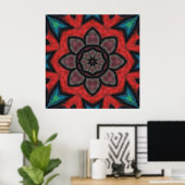 Bold Red and Black Kaleidoscope Flower Mandala ポスター (ホームオフィス)