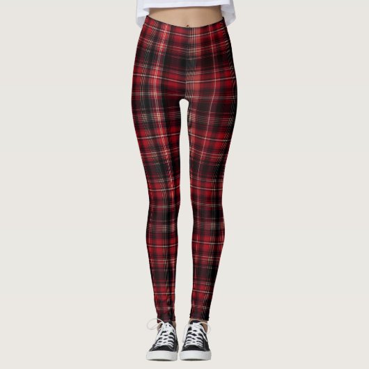 Bold Red and Black Tartan Plaid レギンス (正面)