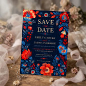 Bold Red and Blue Floral セーブザデート