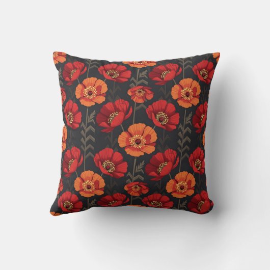 Bold Red and Orange Poppy クッション (裏面)