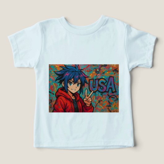Bold Red Anime USA Graphic T-Shirt (デザイン正面)